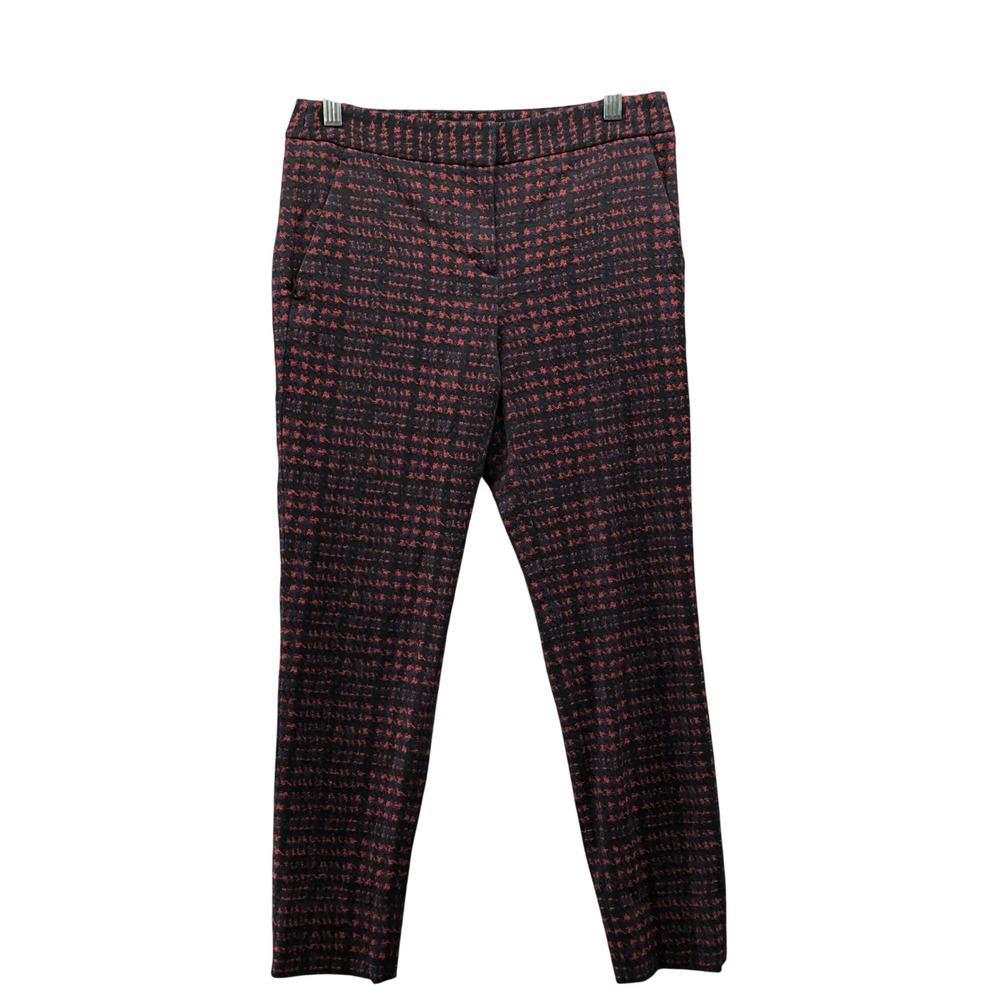 Theory Easy Slim Leg Houndstooth Pants Red Navy Black Stretch Trouser Womens 0